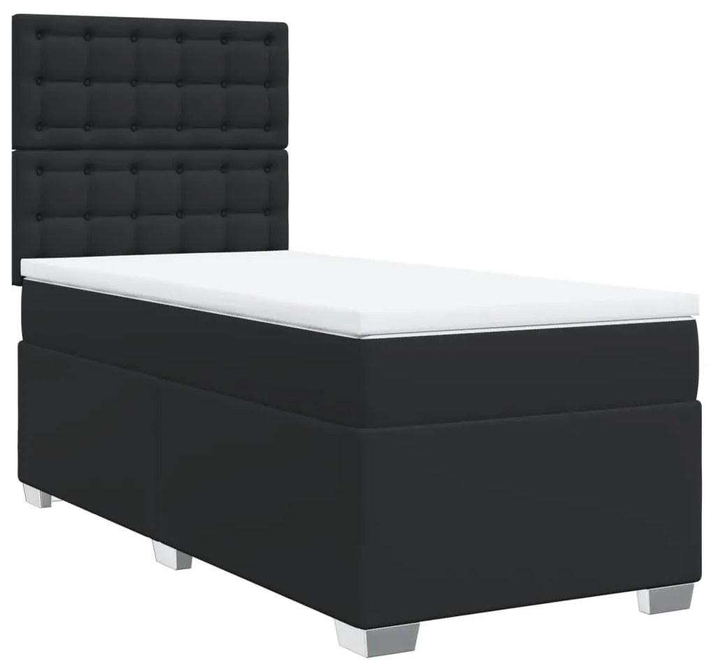 3290700 vidaXL Pat box spring cu saltea, negru, 90x190 cm, piele ecologică