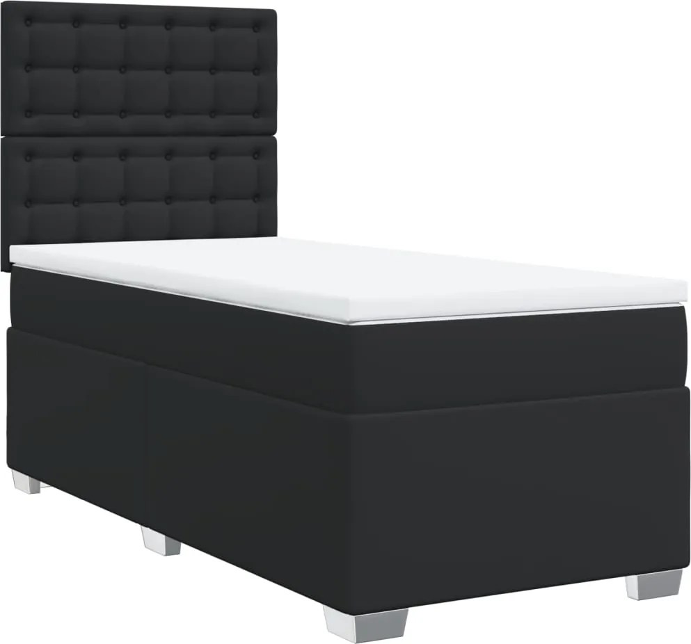 vidaXL Pat box spring cu saltea, negru, 90x190 cm, piele ecologică