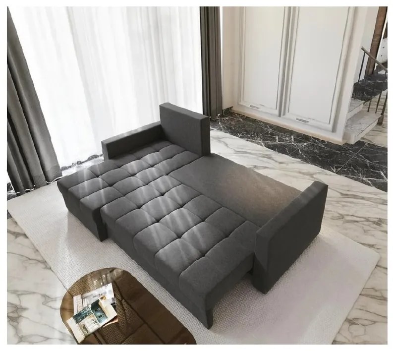 OFERTA Canapea coltar extensibila ZENOVA 220x140 cm, gri inchis, reversibila, calitatea II