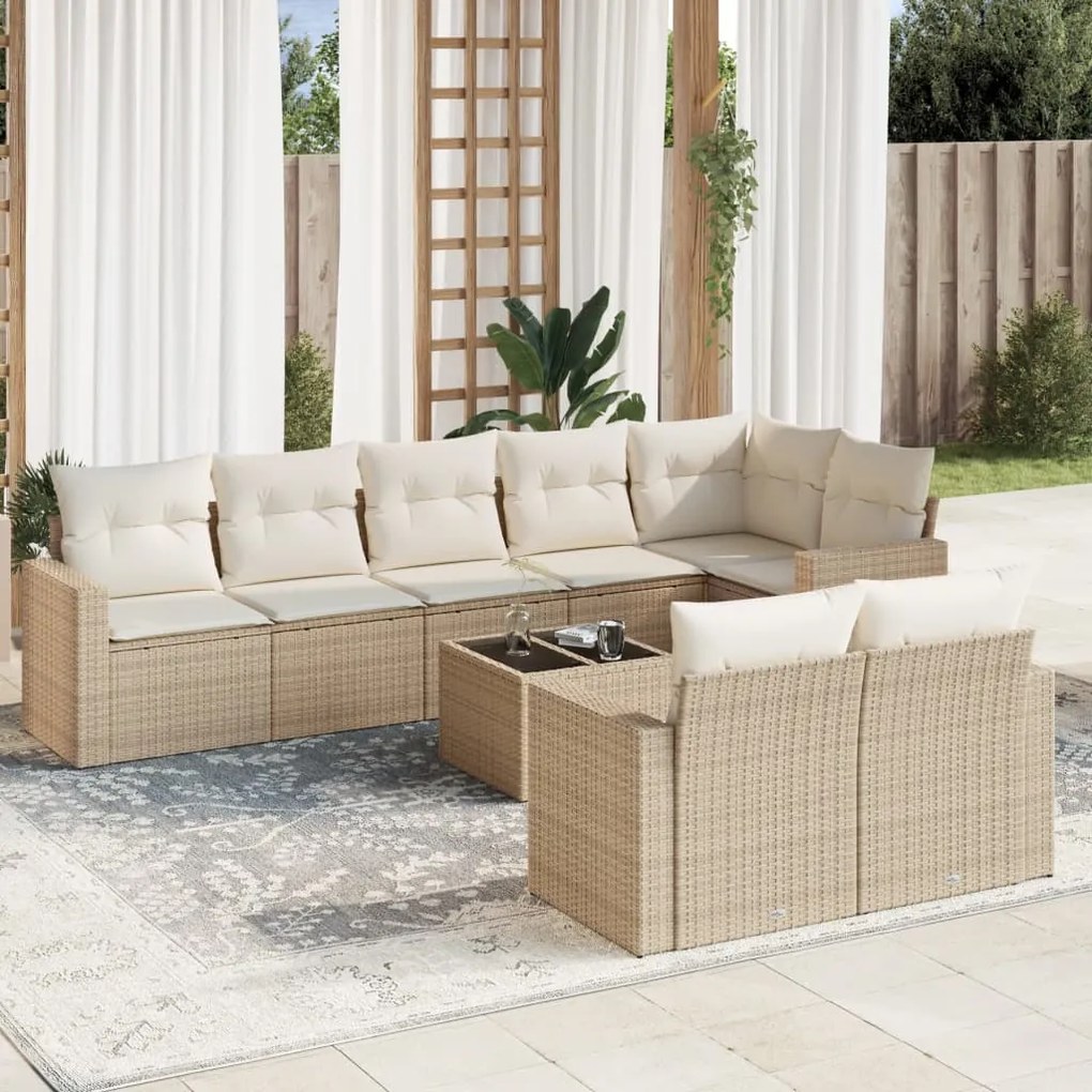 vidaXL Set canapele de grădină, 9 piese, cu perne, bej, poliratan