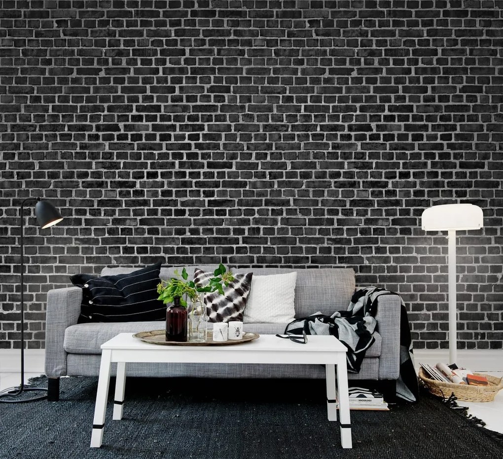 Fototapet, Brick Wall, Black, Rebel Walls