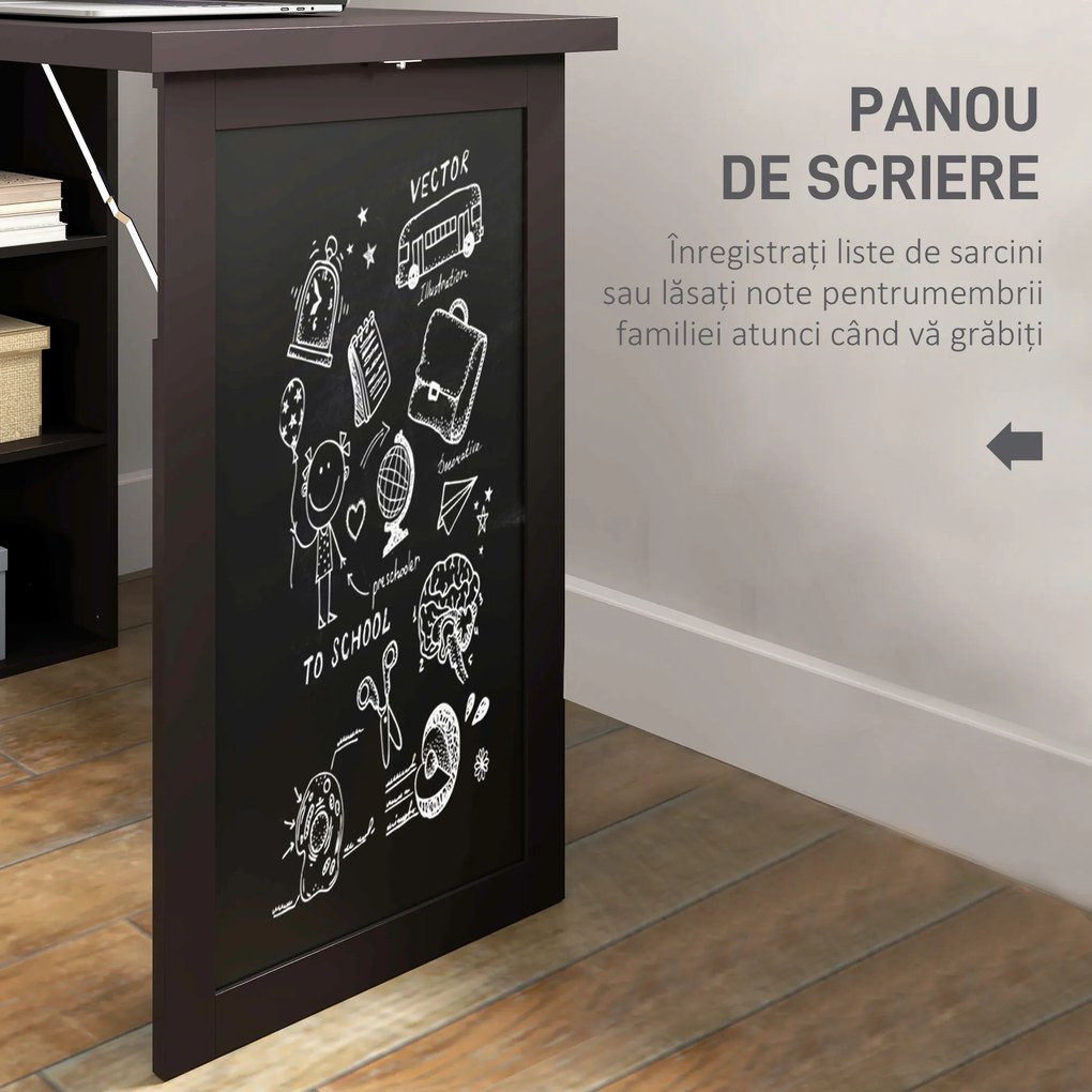 HOMCOM Birou Modern Pliabil cu Bibliotecă și Tablă, din Lemn și Metal, 98x51x153 cm, Maro | Aosom Romania