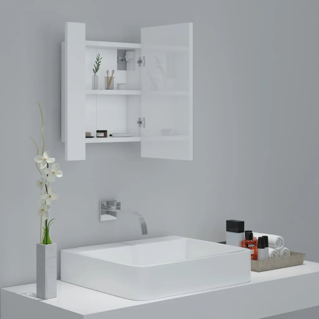 Dulap de baie cu oglinda si LED, alb extralucios, 40x12x45 cm Alb foarte lucios