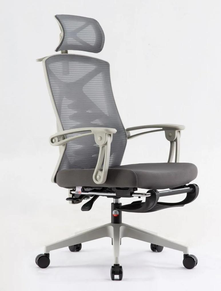 Scaun ergonomic SIHOO, cu suport lombar cu chilă bionică 3D, suport pentru picioare, tetiera, cotiera, reglabile, mecanism inclinare/blocare 142 grade, umeras, pivotant, Mesh/Textil, Gri
