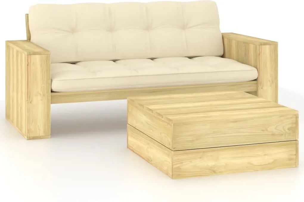 vidaXL Set mobilier de grădină cu perne, 2 piese, lemn de pin tratat