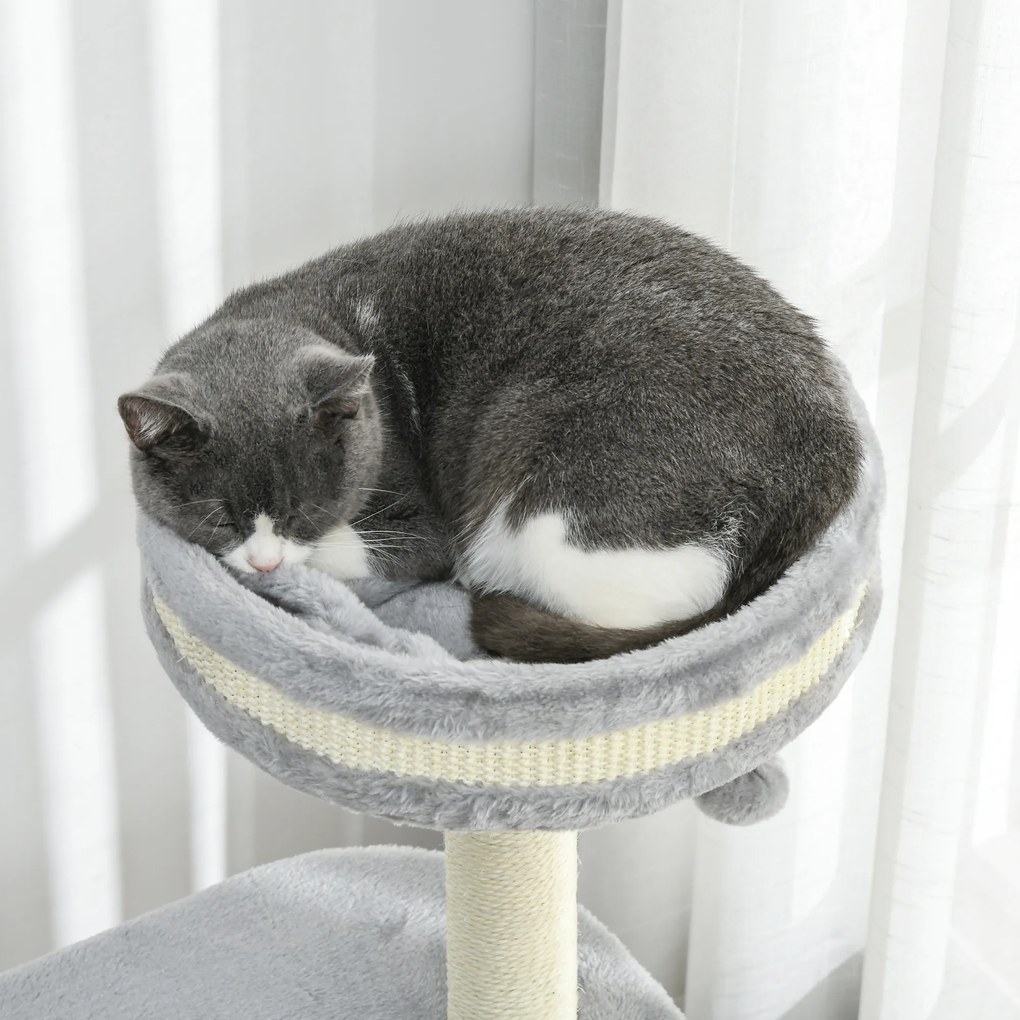 PawHut Copac de Zgariat pentru Pisici, Stalpi din Sfoara de Sisal, Plus Moale, Design Multifunctional, Jucarie cu Minge, Gri, 59x35x100 cm | Aosom Romania