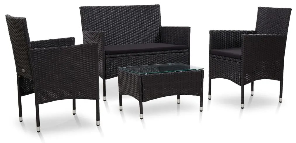 45813 vidaXL Set mobilier de grădină cu perne, 4 piese, negru, poliratan