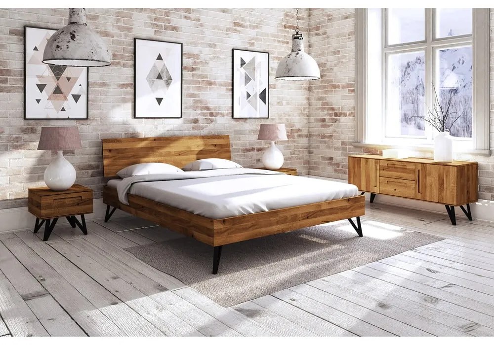 Pat dublu din lemn de stejar 180x200 cm Golo 2 - The Beds