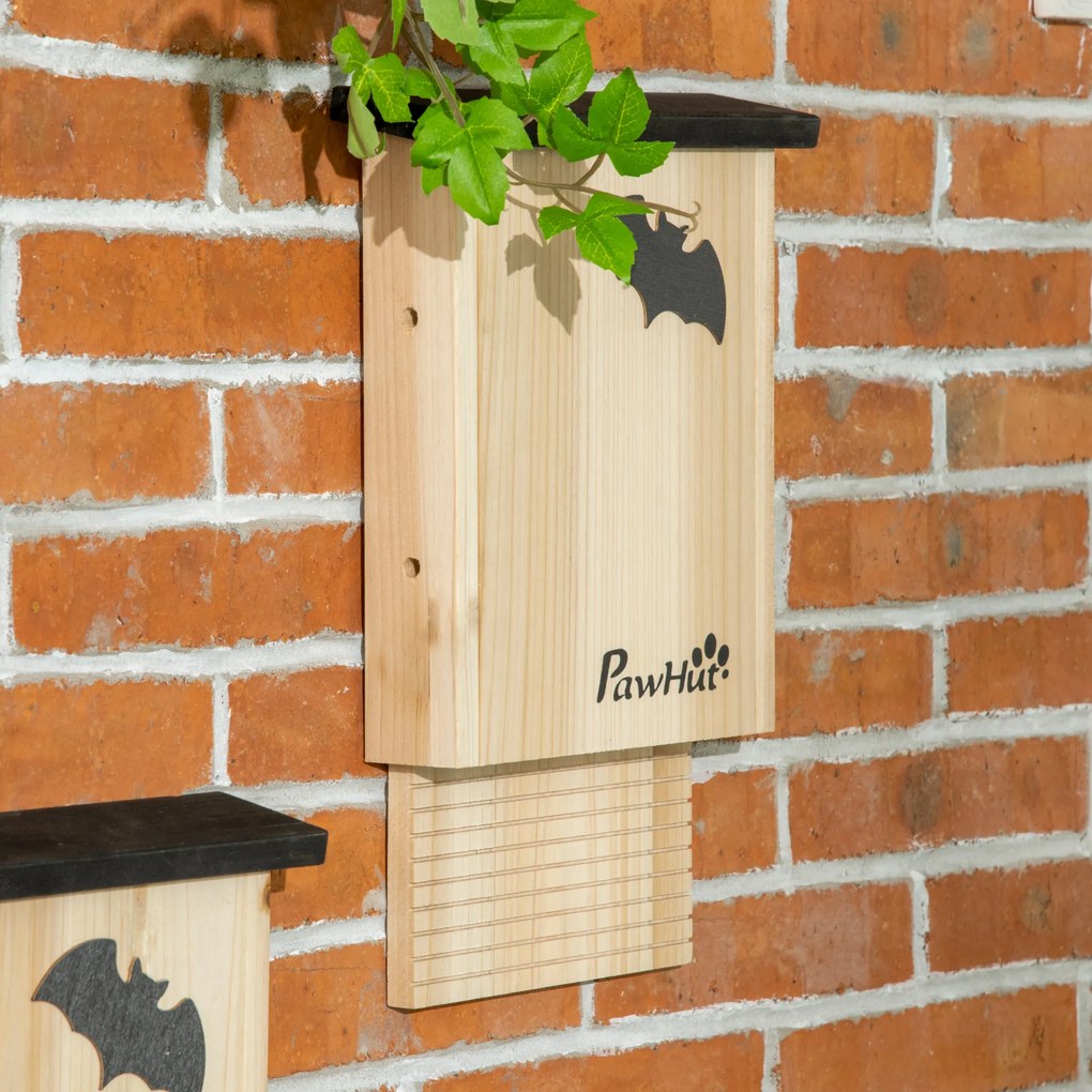 PawHut Set de 3 Adăposturi pentru Liliac din Lemn de Brad pentru Exterior, 25x6x37.5 cm, Lemn Natural | Aosom Romania