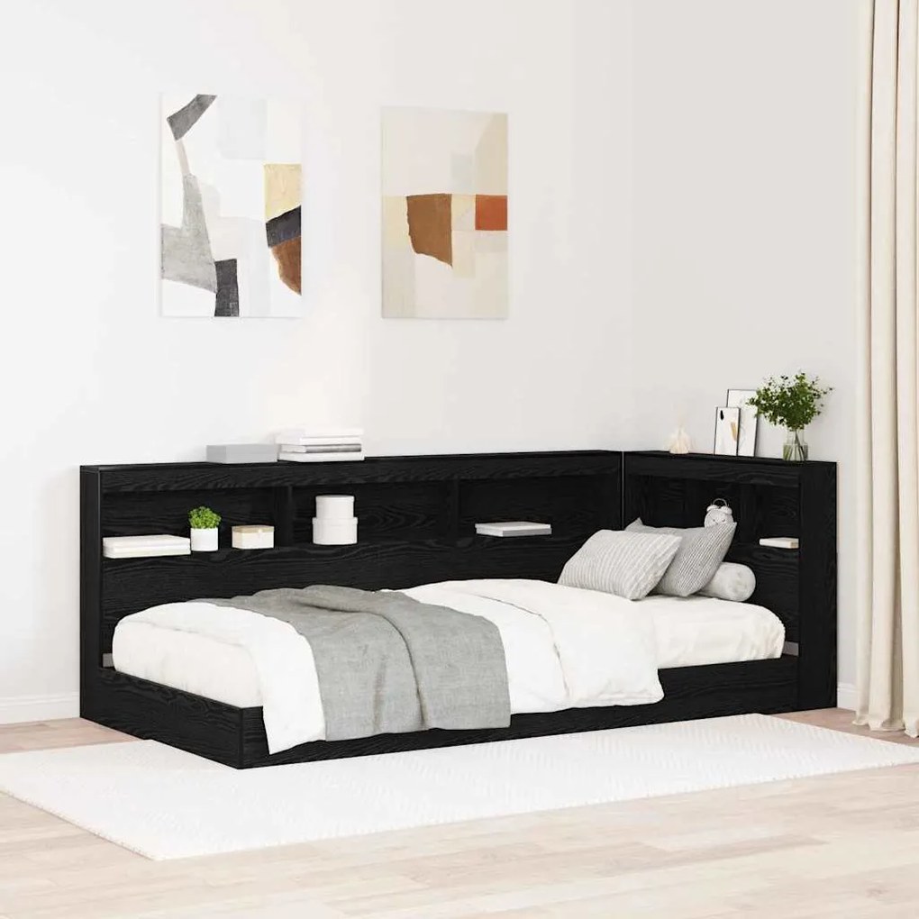 vidaXL Tăblie de depozitare cu raft cu headboard cu depozitare Stejar negru 90 cm Melamină