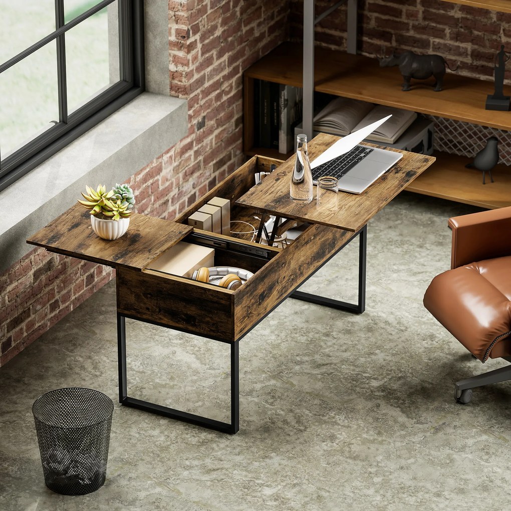 HOMCOM Masă de Cafea Extensibilă cu Encimera Desfășurabilă Închidere Moale Spațiu Ascuns de Depozitare 100x45x67 cm Marrón Rústico | Aosom Romania