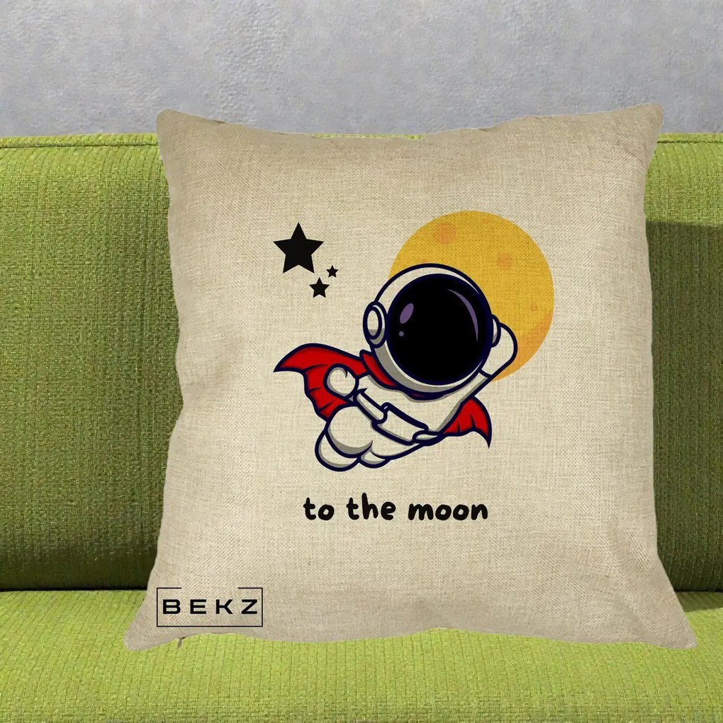 Perna Decorativa Astronaut To The Moon, 40x40 cm, Crem, Husa Detasabila, Perna Inclusa, BEKZ®