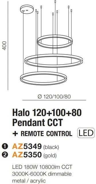 Lustra cu 3 inele LED si telecomanda HALO PENDANT GO 120+100+80 CCT
