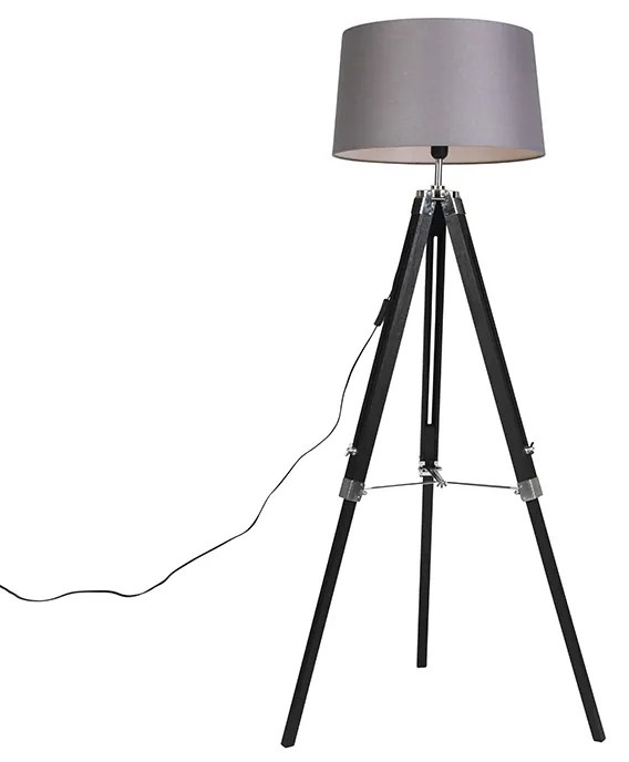 Lampă de podea cu trepied neagră cu abajur 45cm din in gri închis