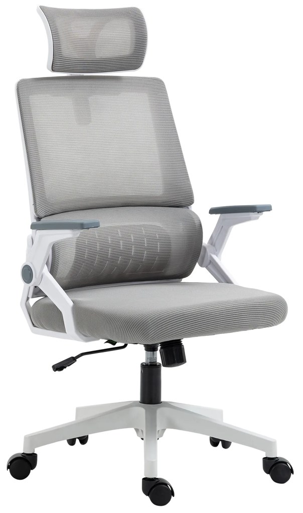 Vinsetto Scaun de birou reglabil material plasa din poliester spatar ergonomic inclinabil pivotant Gri | Aosom Romania