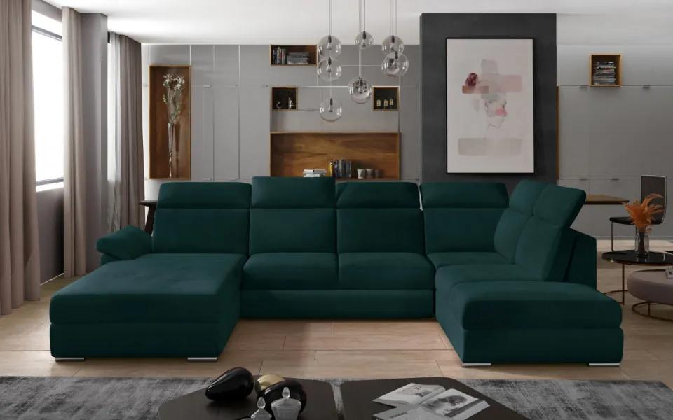 Canapea modulara extensibila cu spatiu pentru depozitare, 336x102x216 cm, Evanell L03, Eltap (Culoare: Verde inchis / Matt Velvet 75)