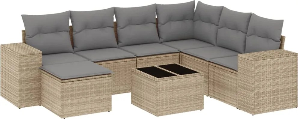 vidaXL Set canapele de grădină, 8 piese, cu perne, bej, poliratan