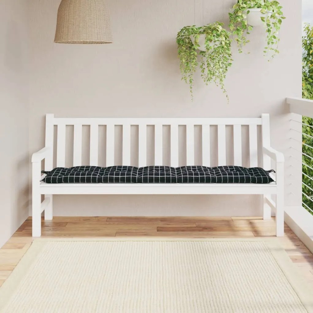 vidaXL Pernă bancă de grădină negru carouri, 180x50x7cm, textil oxford