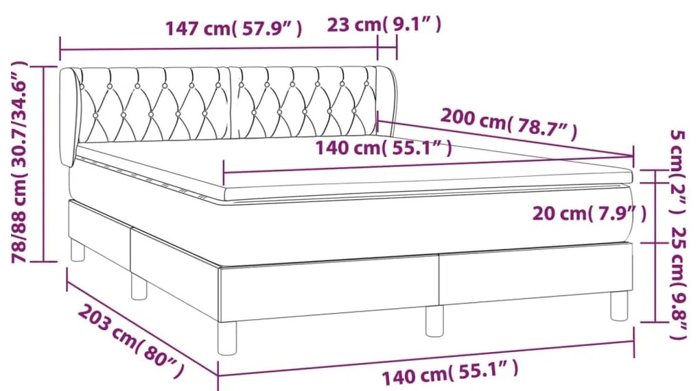 Pat box spring cu saltea, gri inchis, 140x200 cm, textil Morke gra, 140 x 200 cm, Design cu nasturi