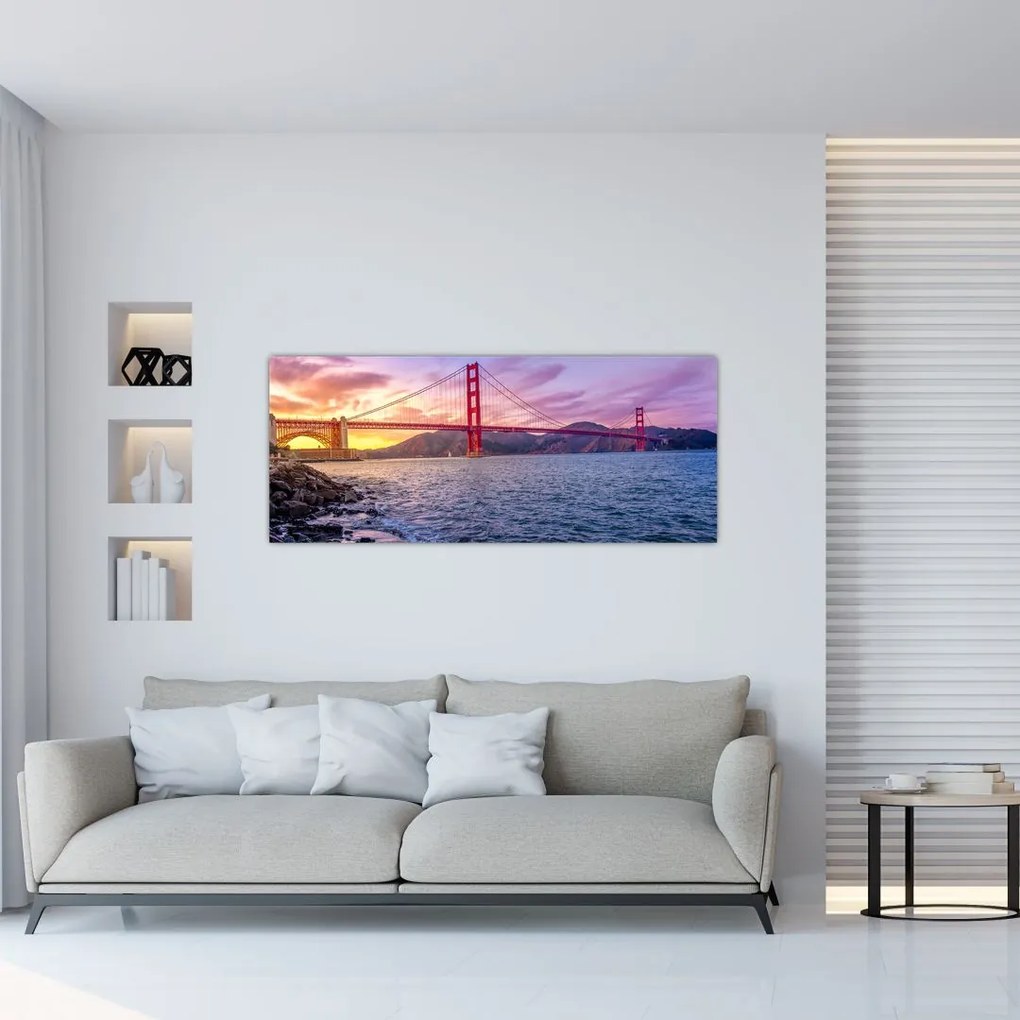 Tablou cu pod și apus de soare (120x50 cm)
