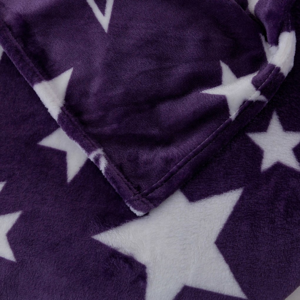 Patura de Craciun din microplus STELE violet Dimensiune: 160 x 200 cm