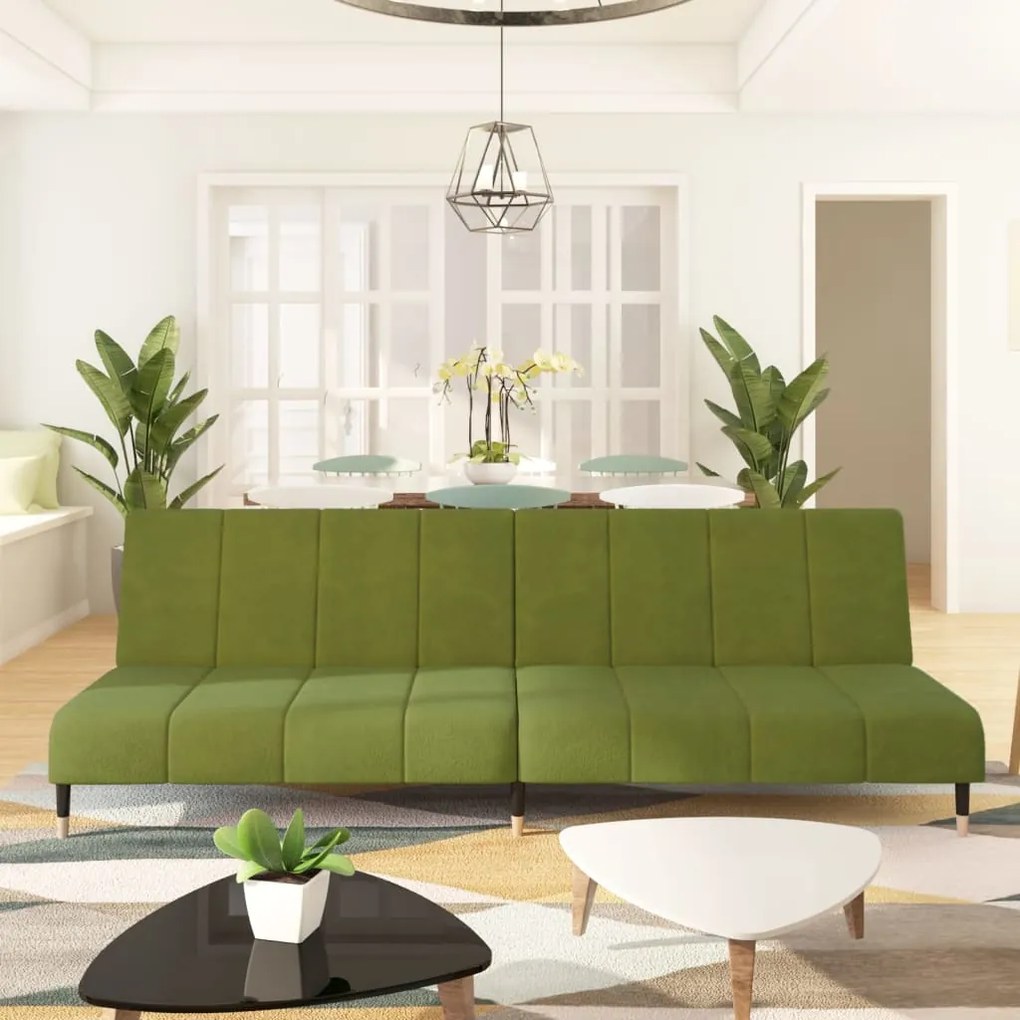 337574 vidaXL Canapea extensibilă cu 2 locuri, verde deschis, catifea