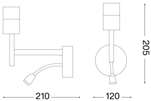 Lampă LED de perete cu montură Ideal Lux SET UP 1xE27/42W+LED/3W/230V USB crom