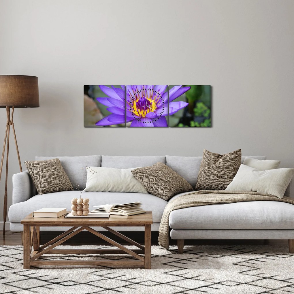 Tablou - Floare violet (cu ceas) (90x30 cm)