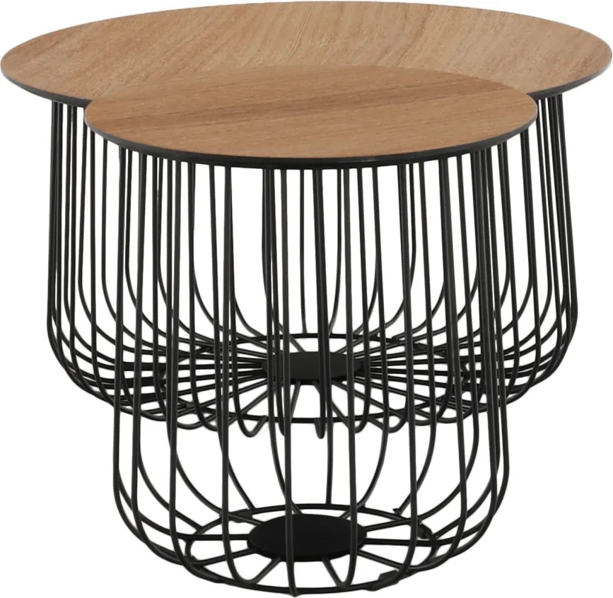 Set de două mese de cafea, stejar / negru, GROTO