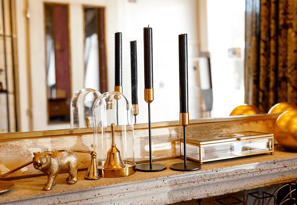 Set două sfeşnice, negru/auriu, ARLOB