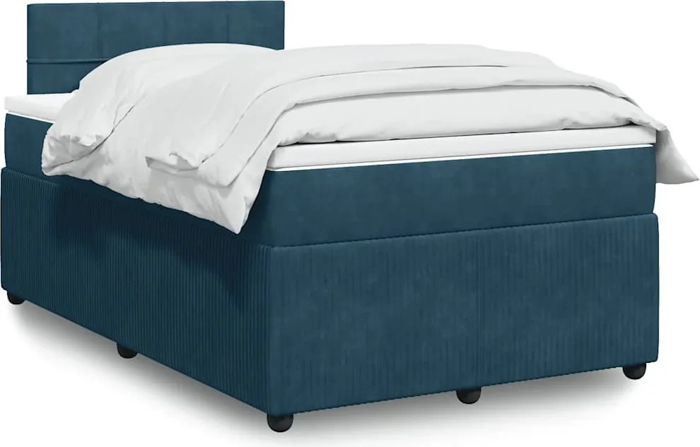 vidaXL Pat box spring cu saltea, albastru, 120x190 cm, catifea