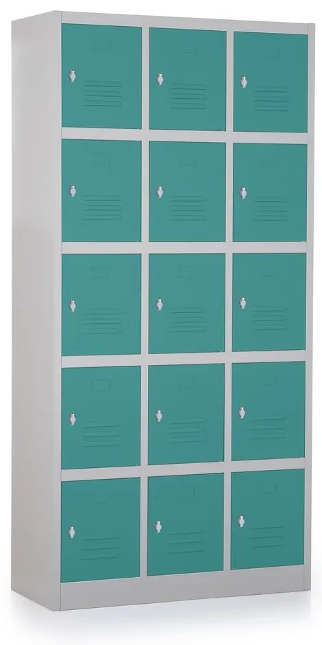 Dulap metalic - 15 cutii, 90 x 40 x 185 cm, blocare, verde - ral 6033