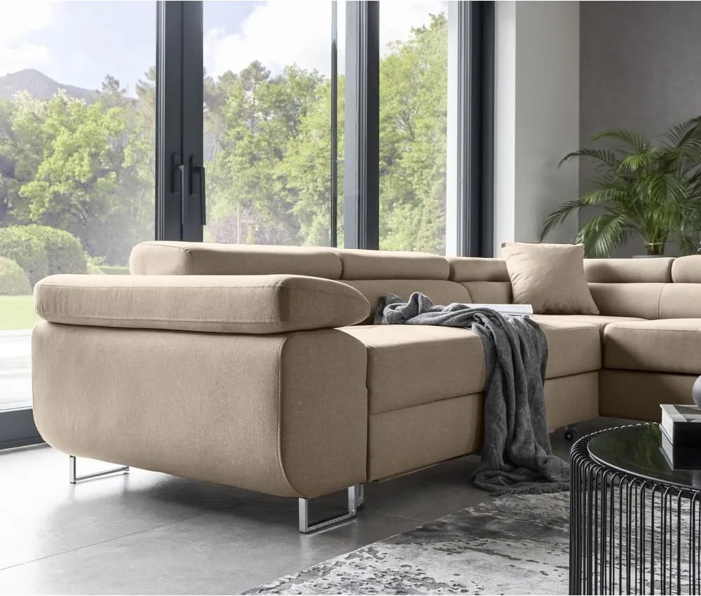 Colțar bej extensibil/cu spațiu de depozitare (cu colț pe partea dreaptă/în formă de ”L”) Anton – ELTAP