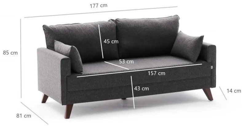 Canapea cu 2 locuri Bella Sofa, Antracit, Poliester