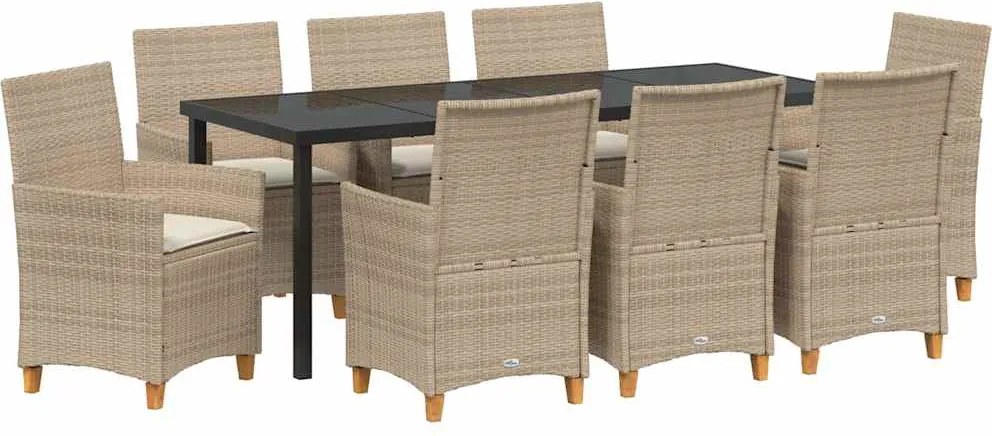 vidaXL Set de masă pentru grădină 9 pcs Bej poliratan