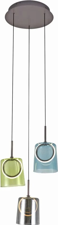 Lustra cu 3 pendule LED, inaltime reglabila, sticla, multicolor, Zula