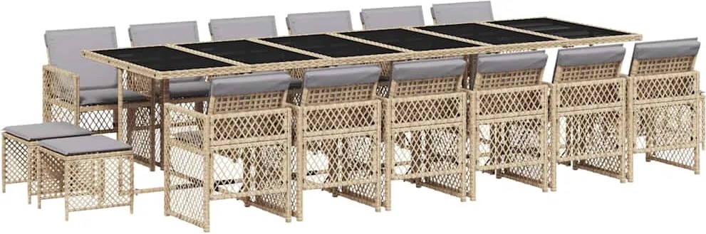 vidaXL Set mobilier de grădină cu perne, 17 piese, bej, poliratan