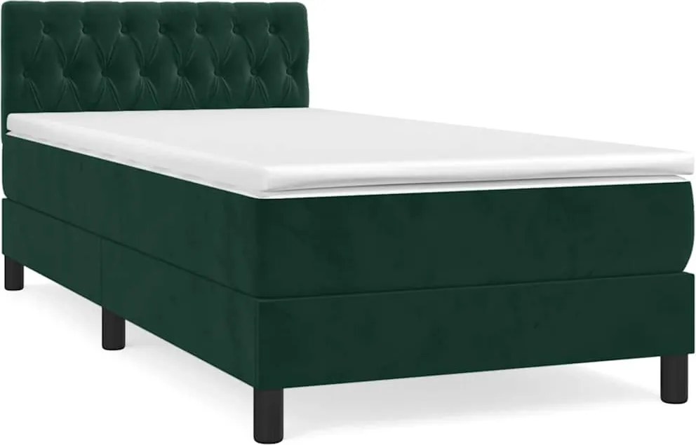 vidaXL Pat box spring cu saltea, verde închis, 90x190 cm, catifea