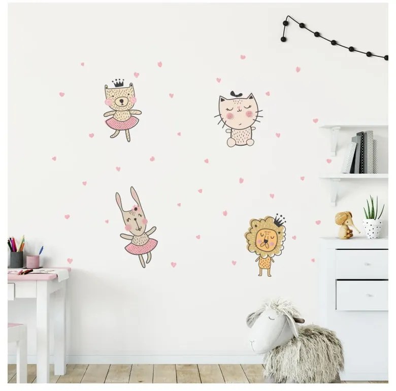 Set autocolante pentru perete Ambiance Scandinavian Animals with Hearts
