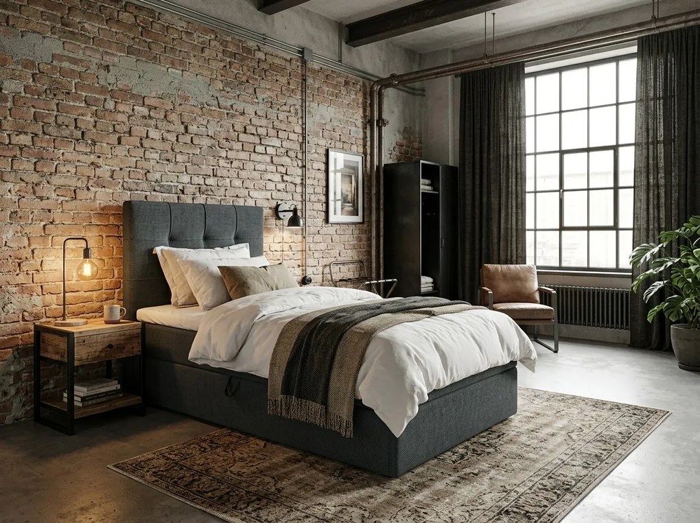 Pat tapițat boxspring DIRELIS VIBE 90x200 cm gri inchis Saltea: Saltea cu arcuri Bonell