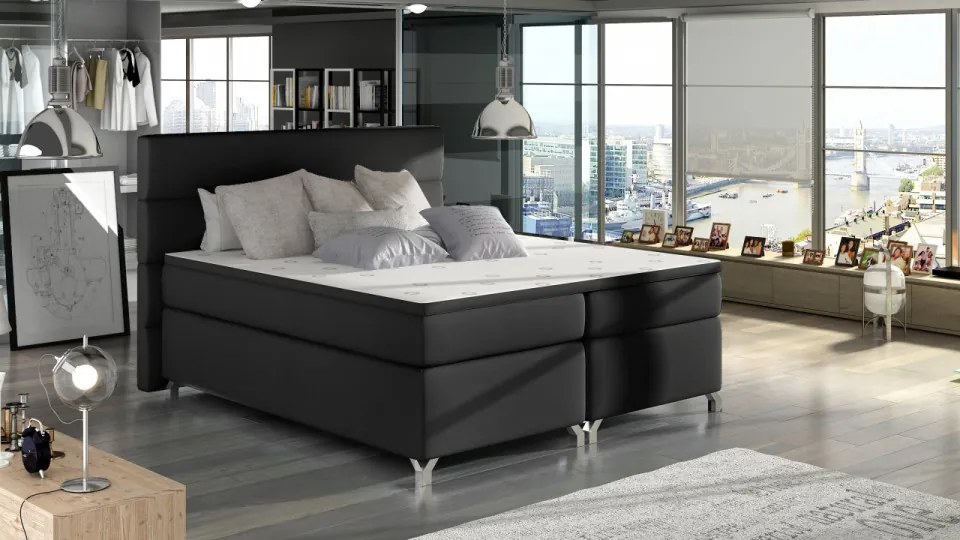 Pat tapitat boxspring, cu spatiu pentru depozitare, 160X200 cm, Amadeo 1, Eltap (Culoare: Negru pepit)