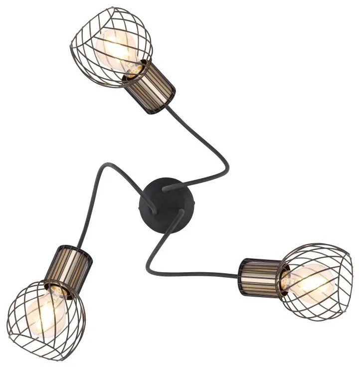 Plafoniera cu 3 spoturi design industrial ARGUSTO negru, auriu