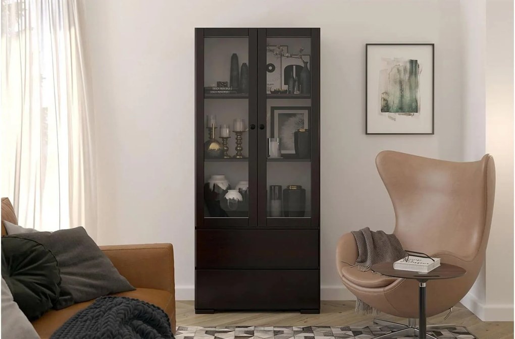Vitrină lemn masiv TerraCraft Pin 2 Sertare, 80 × 38 × 182 cm - Natural