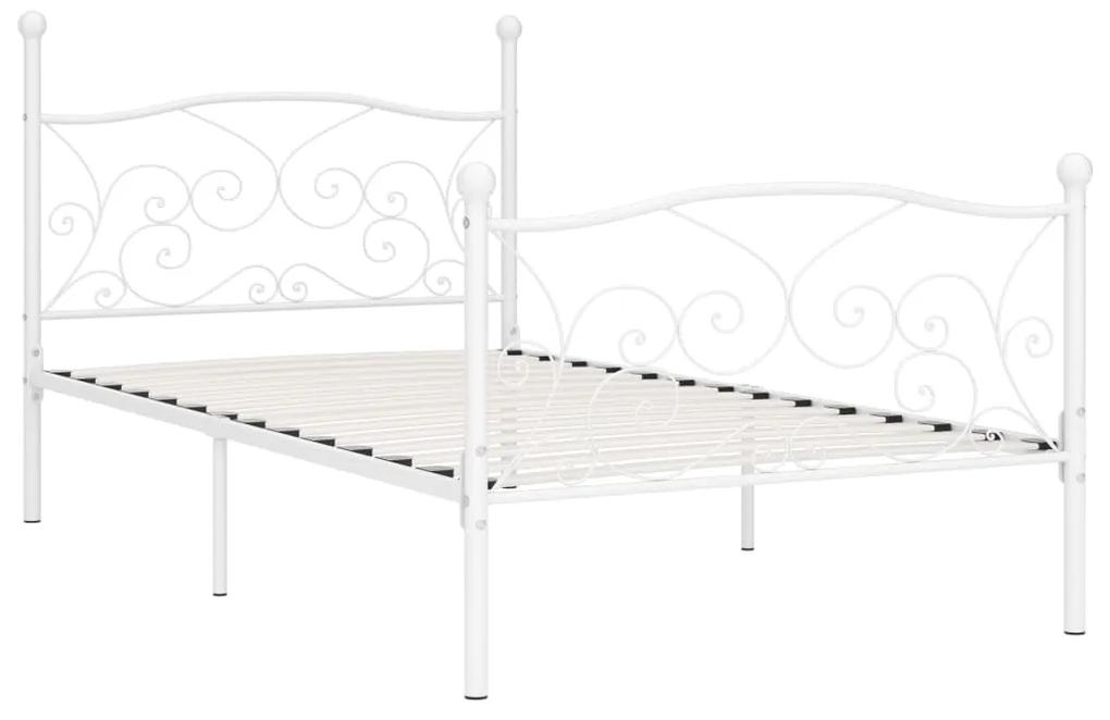 284447 vidaXL Cadru de pat cu bază din șipci, alb, 90 x 200 cm, metal