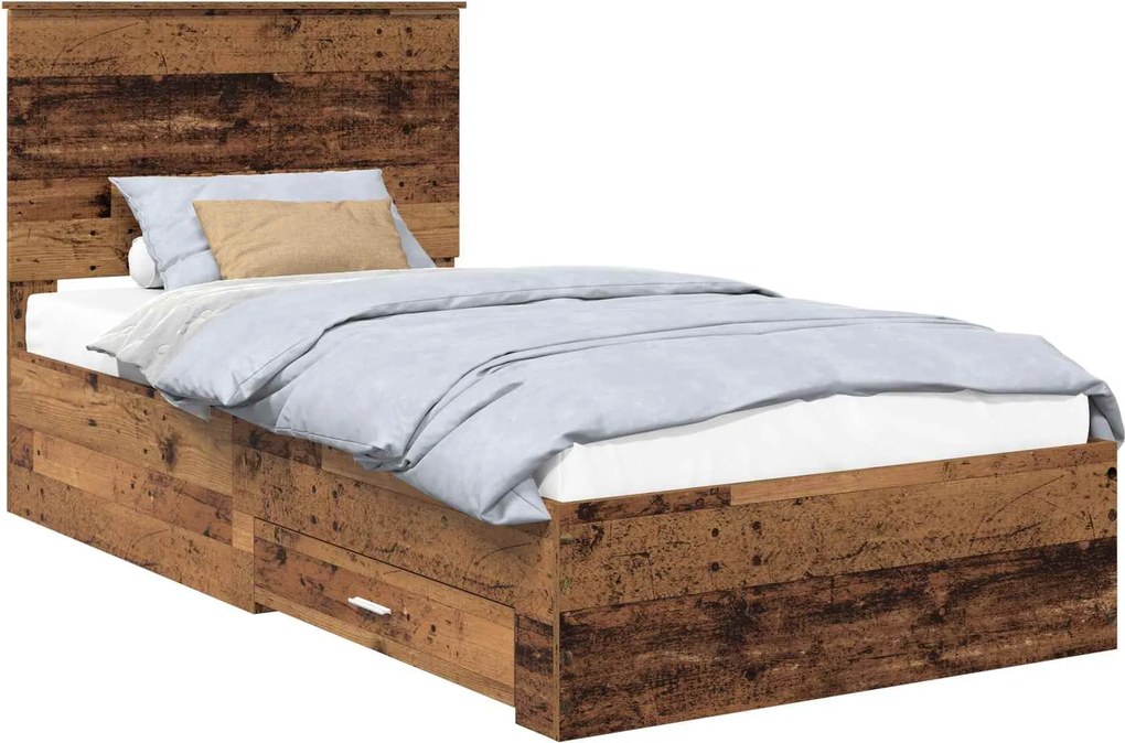 vidaXL Cadru de pat cu headboard Lemn vechi 100 x 200 cm Lemn compozit