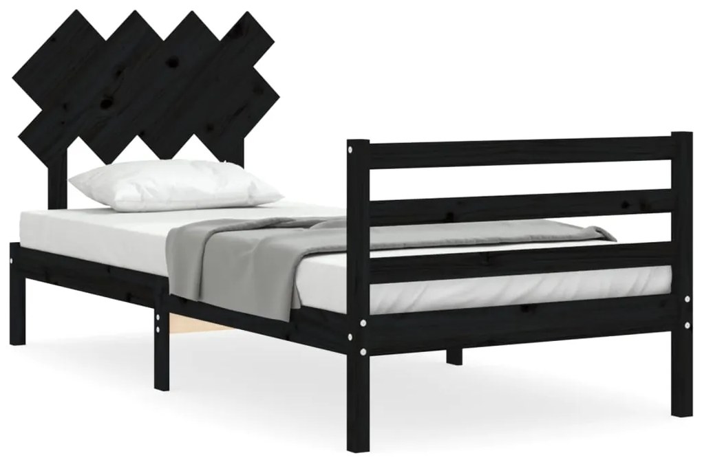 3195280 vidaXL Cadru de pat cu tăblie, negru, 100x200 cm, lemn masiv