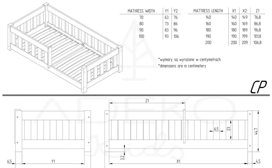 Pat pentru copii în culoare naturală din lemn de pin 90x180 cm Mila CP – Adeko
