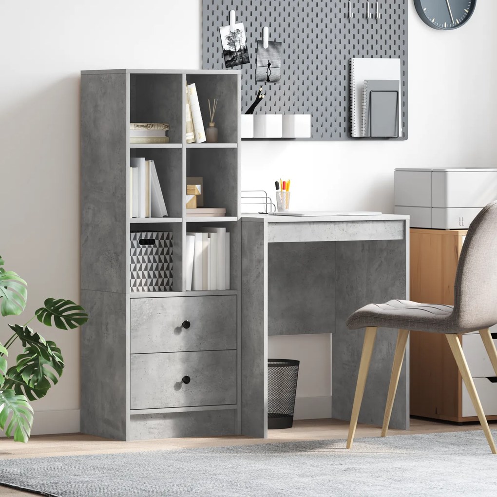vidaXL Birou cu Stocare Gri din Beton Ingineresc