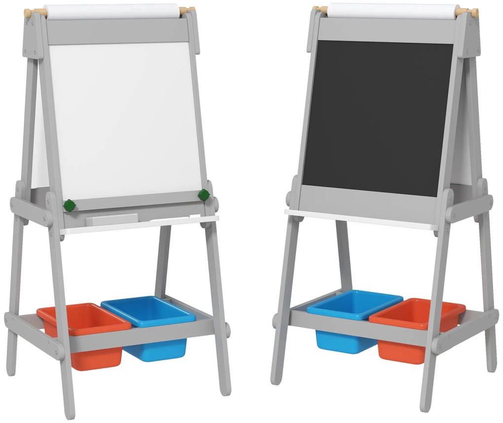AIYAPLAY Tabla de desen pentru copii dublă cu rola de hârtie, tablă cu cretă, tablou, design 3-in-1 pentru desen și pictură | Aosom Romania