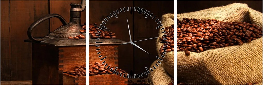 Tablou cu cafea (cu ceas) (90x30 cm)